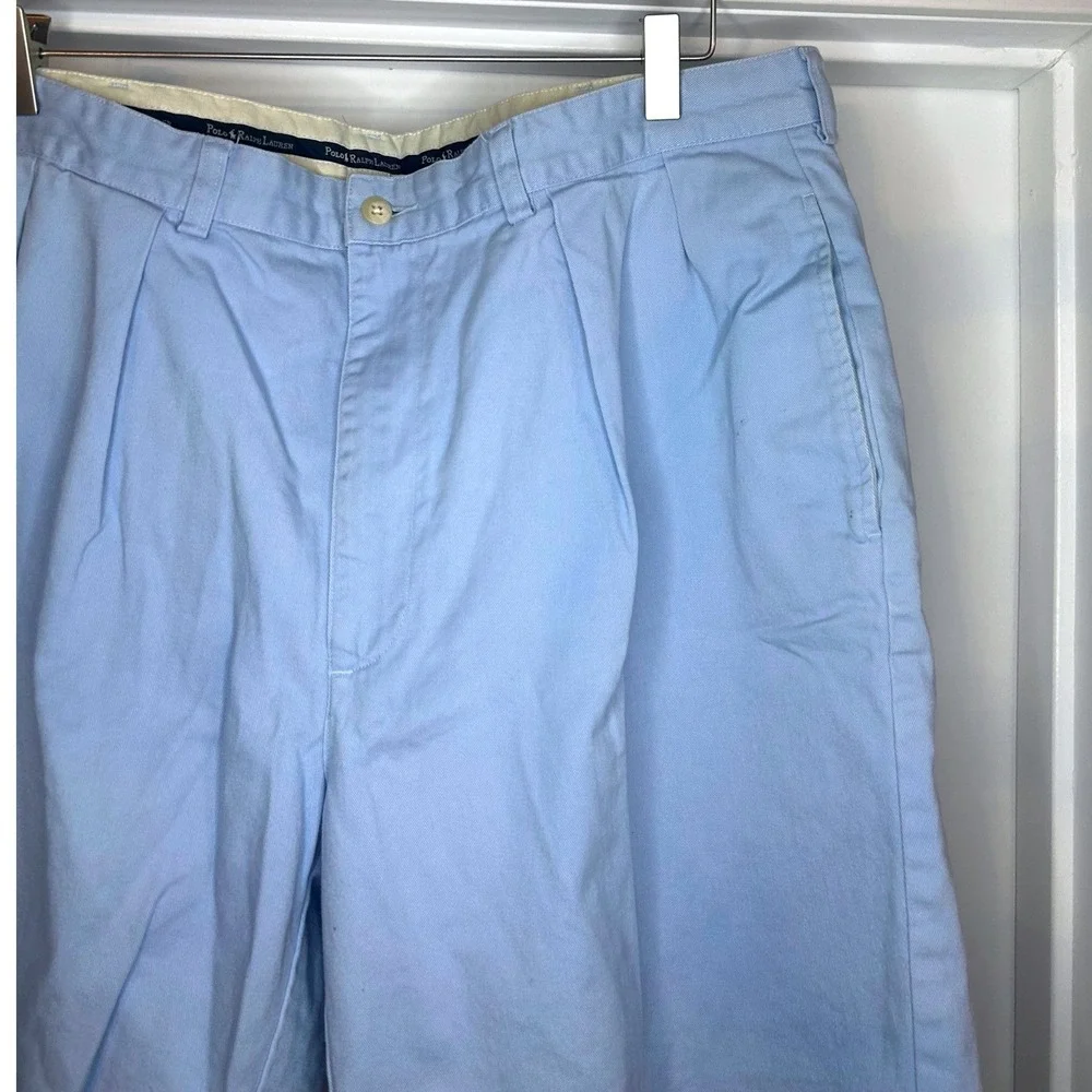 Polo‎ Ralph Lauren Mens Light Blue Pleated Cotton Chino Shorts 38 Coastal Preppy